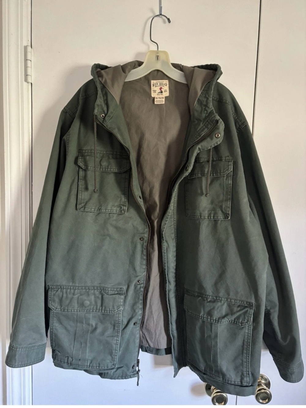 Men’s RedHead XL Hooded Rain Chore Field Jacket Full Front Zip
Green